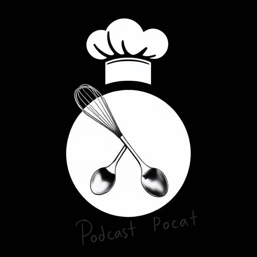 Logo for Culinary Chronicles Podcast: a whisk and a spoon crossed over a plate, with a chef's hat above.