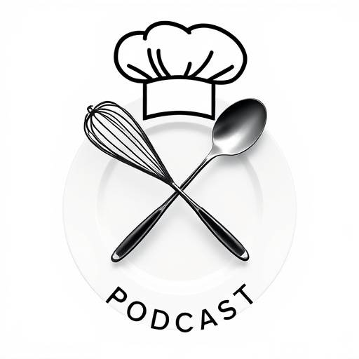 Logo for Culinary Chronicles Podcast: a whisk and a spoon crossed over a plate, with a chef's hat above.