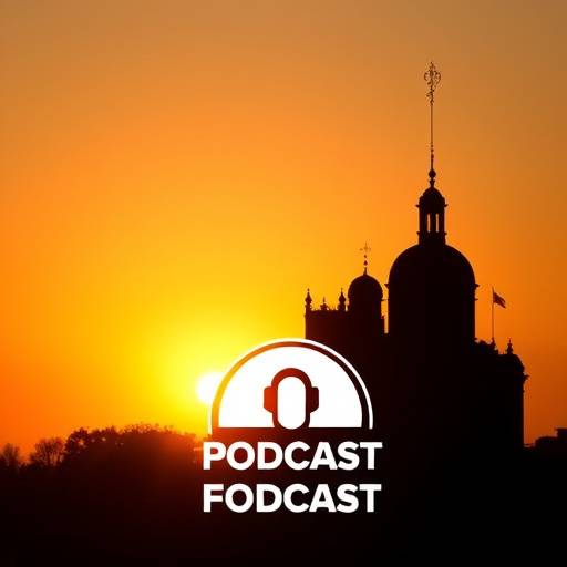 Logo for Historical Echoes Podcast: A silhouette of a historical building against a sunset background.