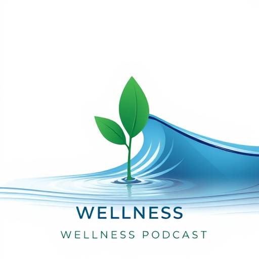 Logo for The Wellness Wave Podcast: a stylized water wave with a leaf floating on top, representing health and well-being.